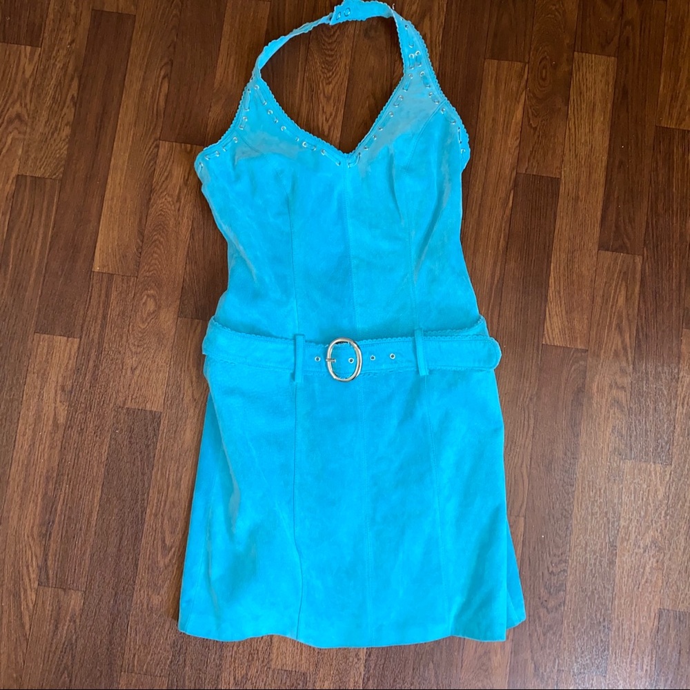 Turquoise leather dress